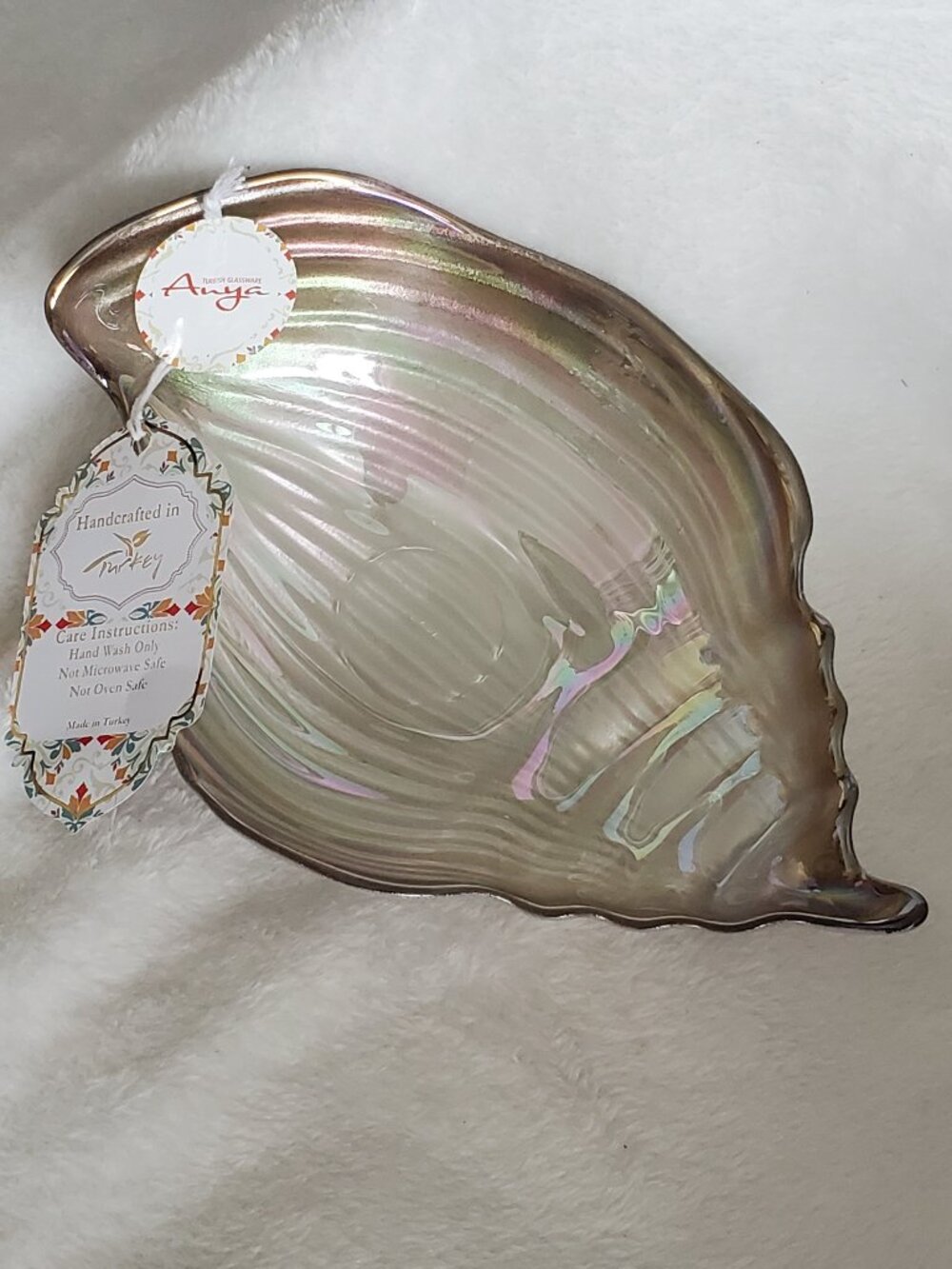 Shell shape iridescent Trinket Dish stunning colors by Anya made in Turkey NWT!!